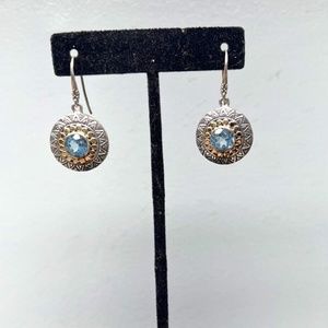 Sterling Silver and Blue Topaz Earrings with 18kt Gold by Samuel B